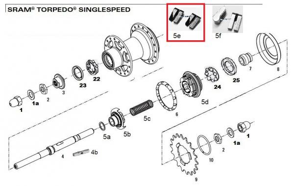 SPERRKLINKE-SET SRAM TORPEDO SINGLESPEED, SCHWARZ